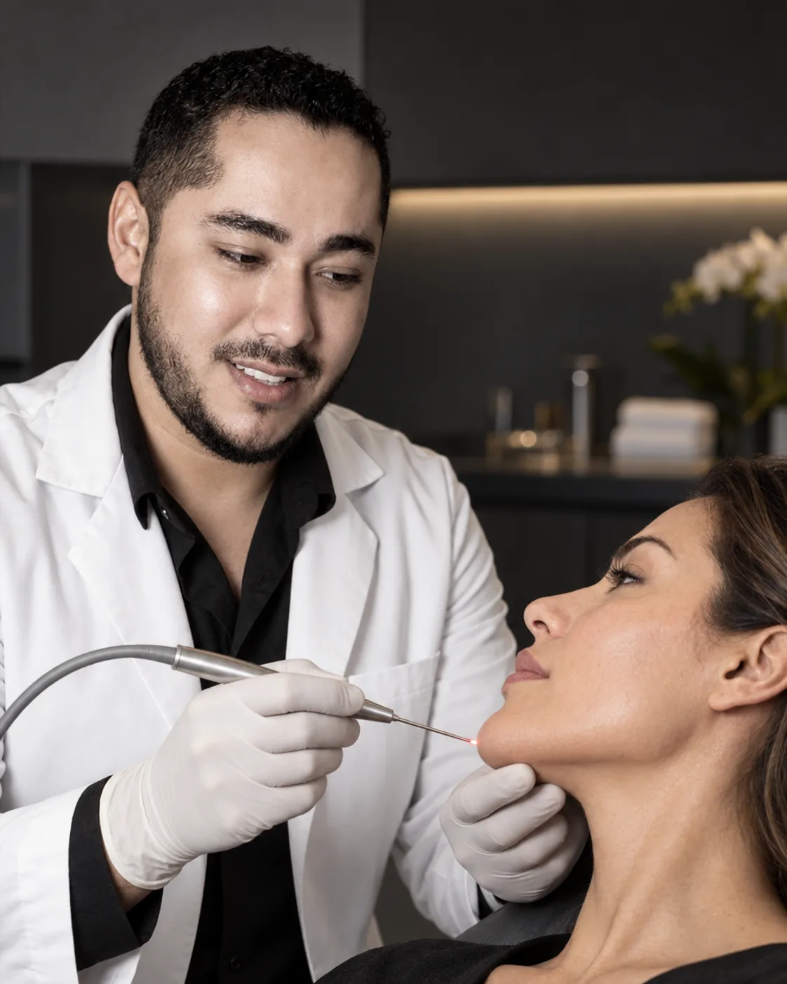 Dr. Barajas durante la preparación clínica de Endolifting en Cabo San Lucas